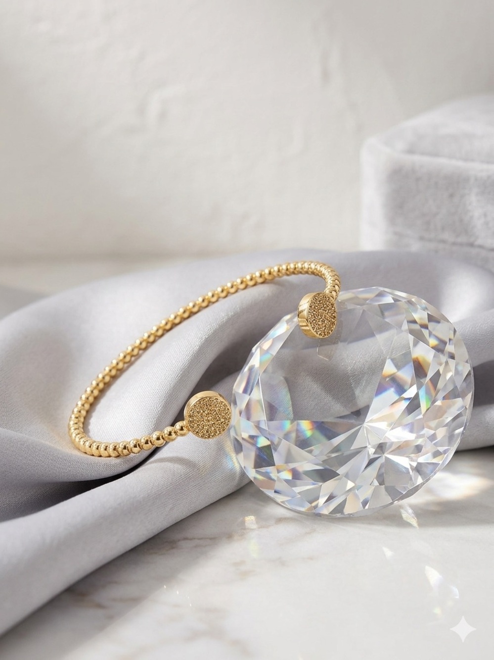 Delicate 14k Gold - Filled Beaded Open Cuff Bangle